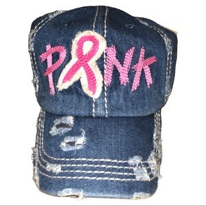 Blue Jean Distressed Breast Cancer Awareness Hat